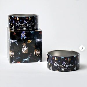 Robert Graham Black and Steel Dog Bowl Set